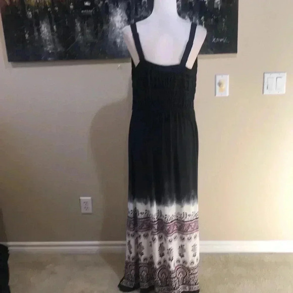 Lane Bryant Adjustable Top Maxi Dress Navy Cream Paisley Design Hem w/Pockets - Picture 2 of 10